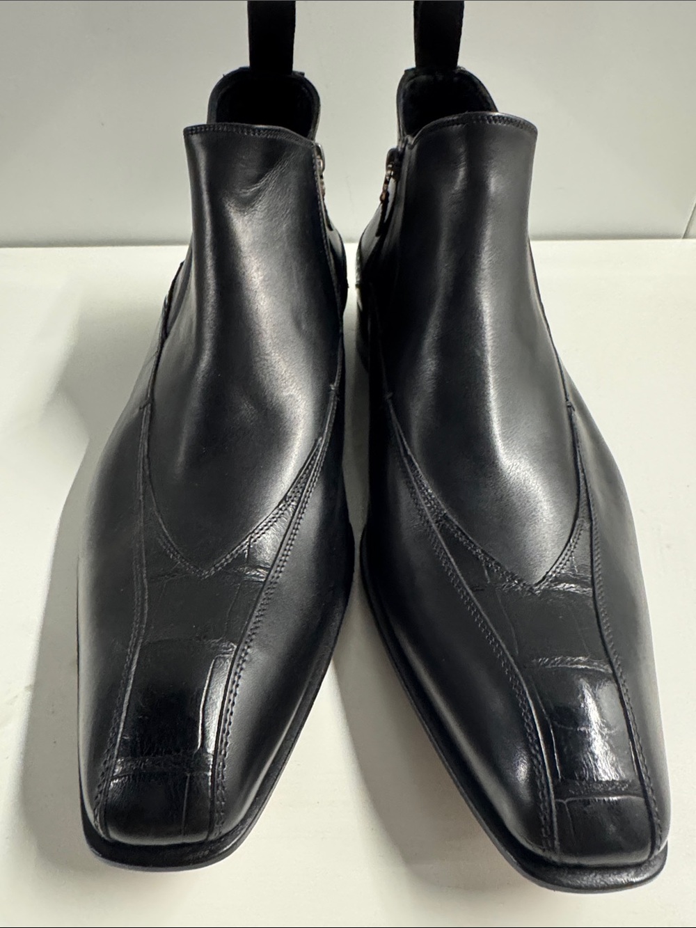 Caporicci real 🐊Men's Black Leather Zip Chelsea Boots real alligator trim size 8